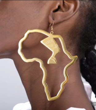 African Map Egyptian Queen Nefertiti Stud Earrings