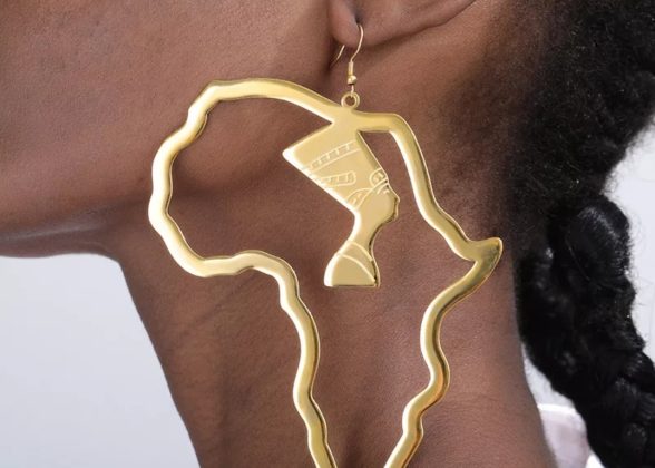 African Map Egyptian Queen Nefertiti Stud Earrings
