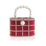 Pearl Beaded Metallic Cage Handbag