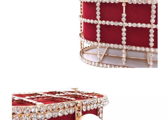 Pearl Beaded Metallic Cage Handbag